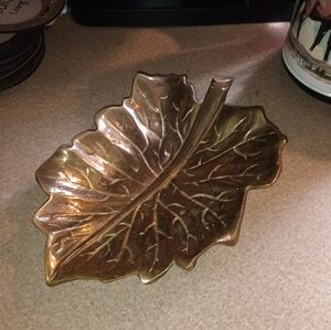 Vintage Solid Brass Papai Leaf Dish